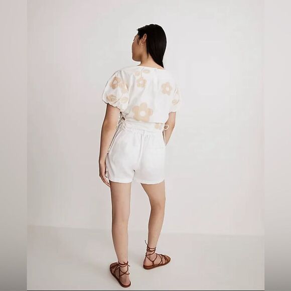 NWT Madewell Embroidered Poplin Puff-Sleeve Cutout Crop Top Eyelet White Floral - Picture 2 of 9